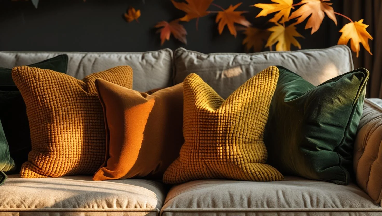 a styled fall living room with cozy textiles