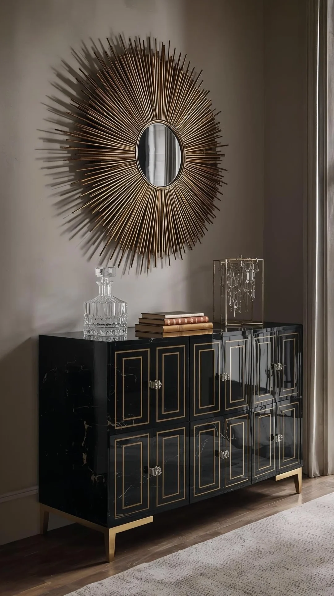 art deco lacquered sideboard with stepped chrome handles