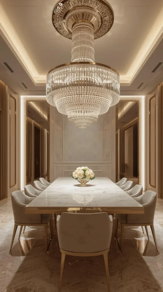 dining room featuring a large art deco chandelier