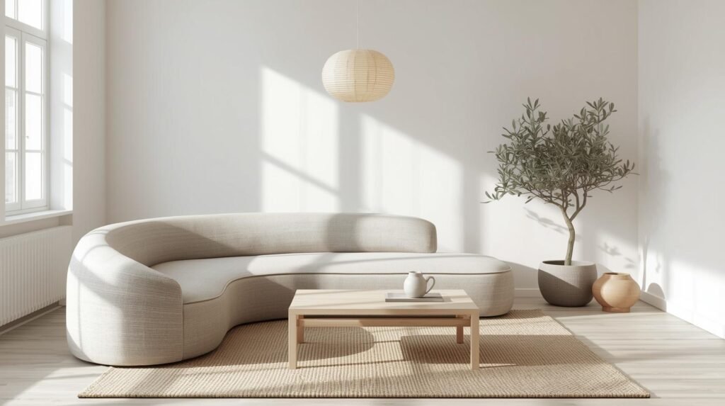 japandi living room with a balanced mix of scandinavian and japanese elements.