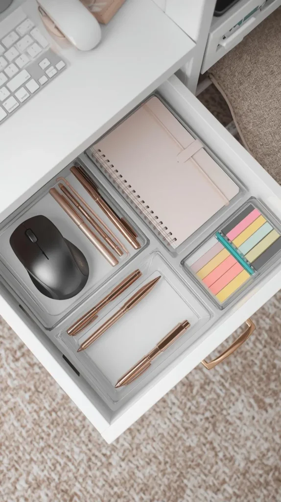 open drawer in a chic cubicle filled with acrylic