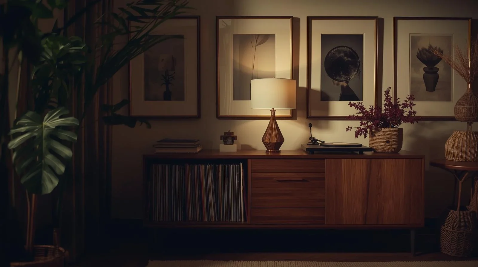 mid century modern vinyl record cabinet