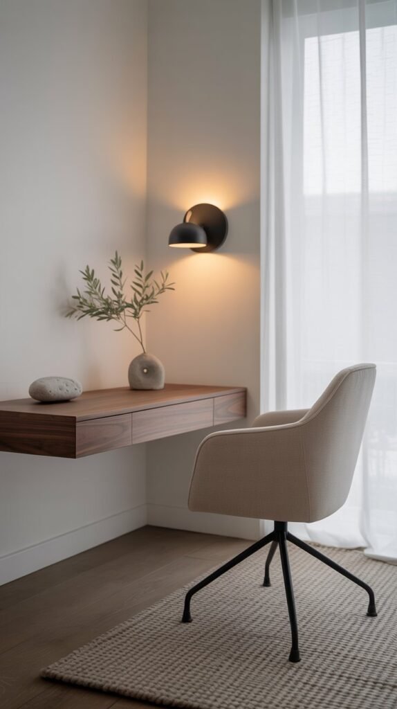 Minimalist japandi office ideas corner with a serene and modern aesthetic.