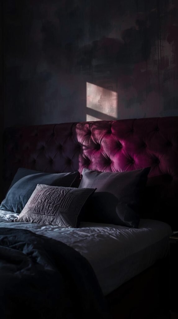 Moody statement bedroom headboard.