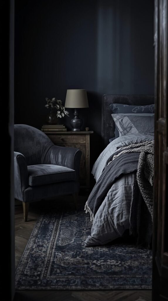 moody bedroom with mixed textures