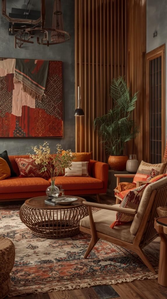 Afrocentric and bohemian stylish modern living room; showroom style (2)
