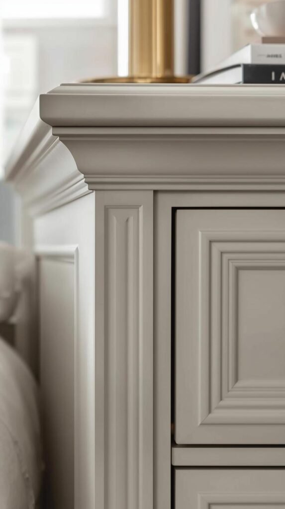 Nightstand with newly added trim or molding, raised panel detail, smooth matte paint, classic-meets-modern styling.