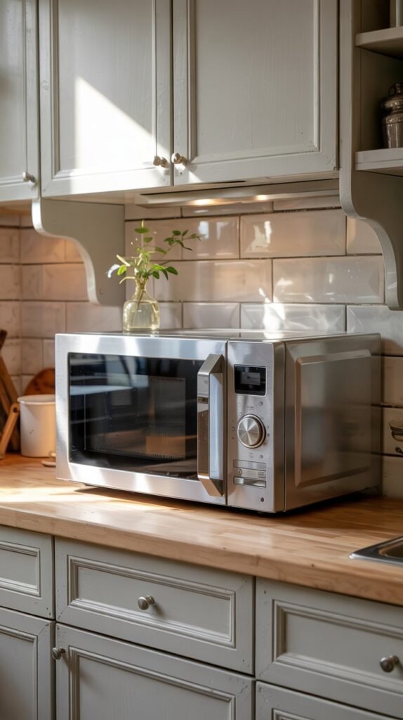 Fully clean microwave in a cozy, organized kitchen.