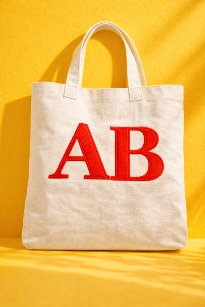 Neutral canvas tote with elegant embroidered monogram