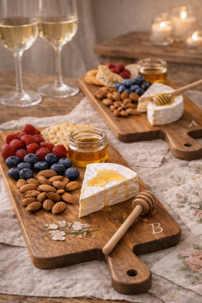 Small wooden charcuterie boards styled