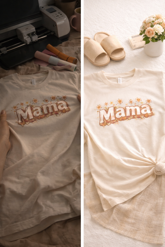 dark cluttered product photo on one side and bright clean styled product