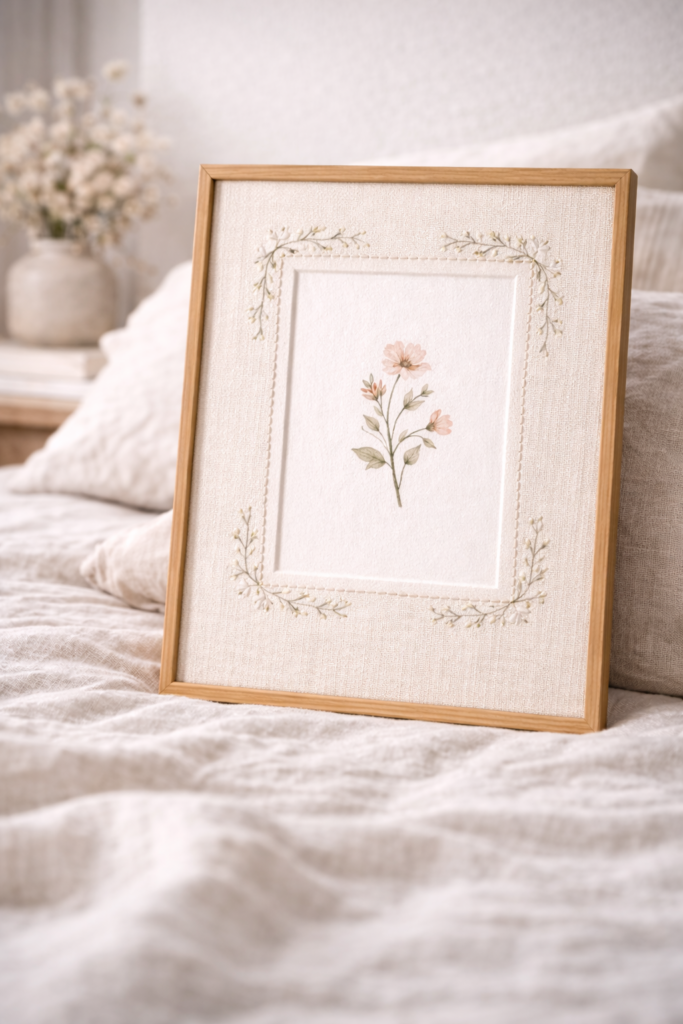 embroidered fabric mat board thread visible