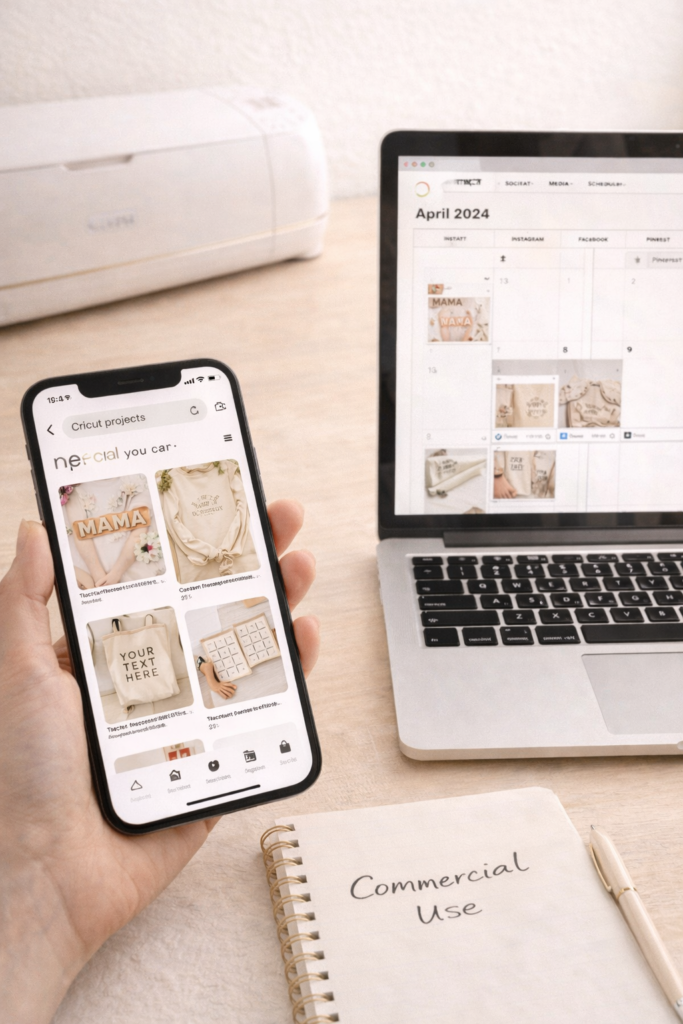 smartphone showing Pinterest app open with Cricut project pins