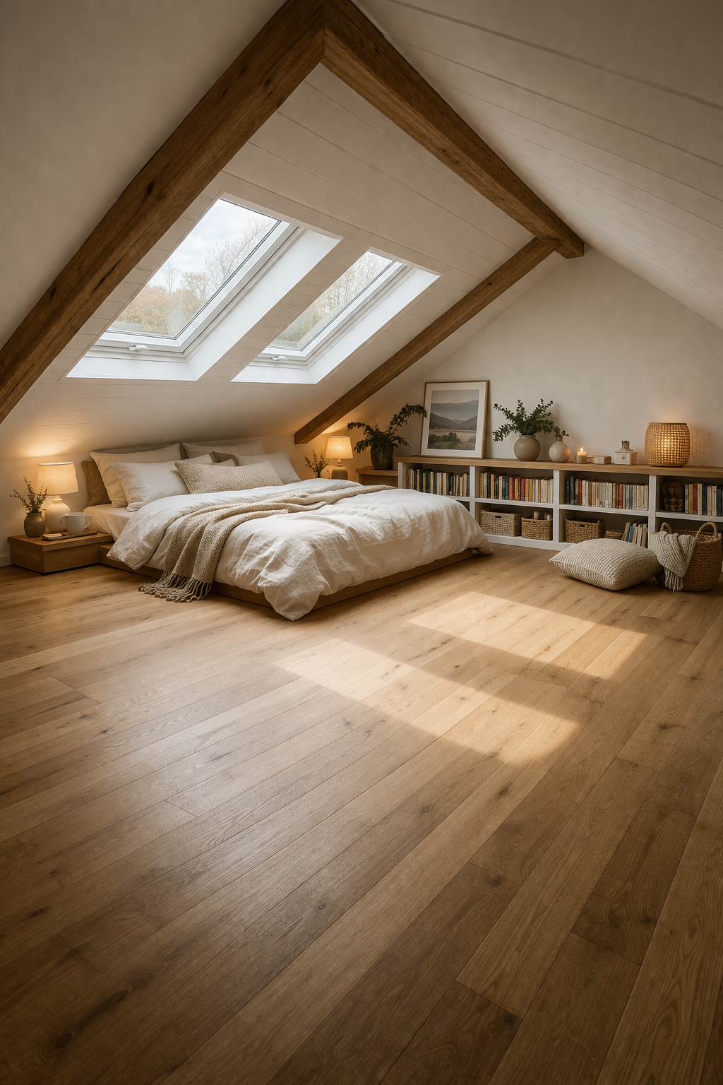 Attic bedroom with a low platform bed - Attic bedroom Ideas