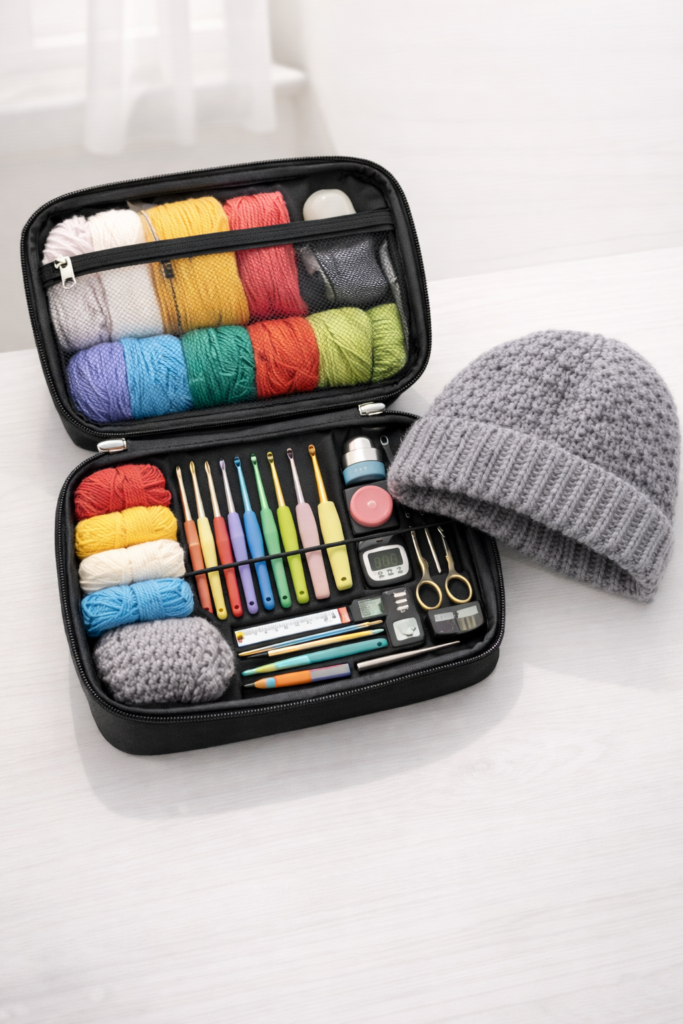 Beginner crochet kit with beanie