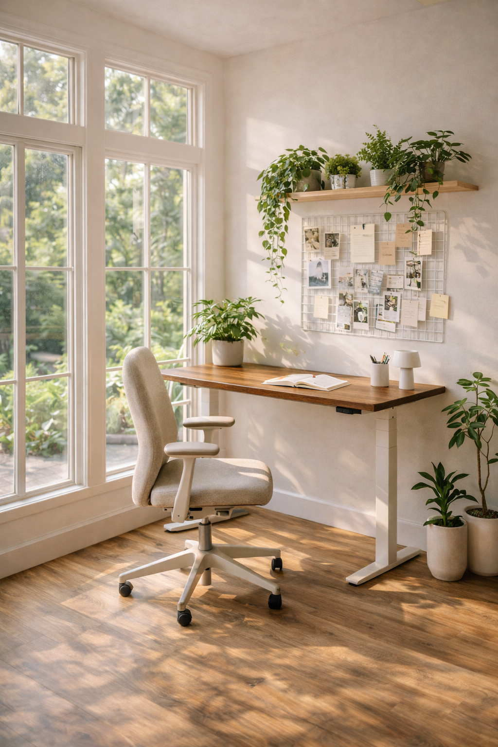 Bright and airy sunroom office