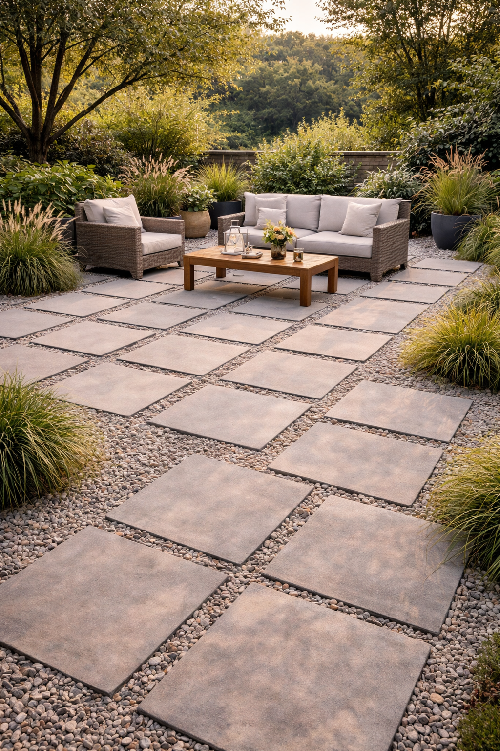 Contemporary patio with woven furniture