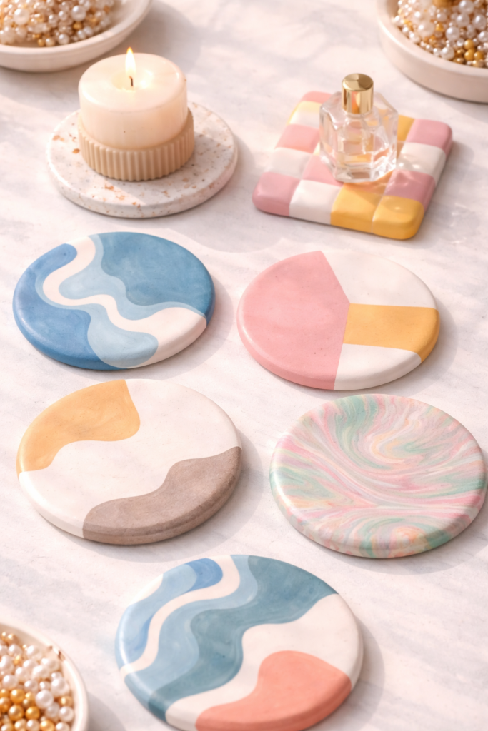 Cozy ceramic coaster collection with candlelight