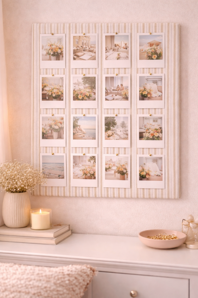 Cozy pastel room display with photos