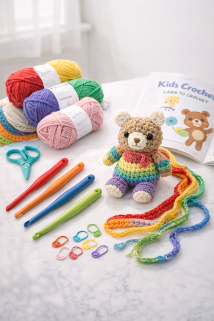 Crochet kit and rainbow bear creation