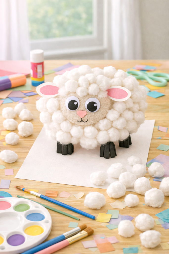 Easter lamb craft on pastels