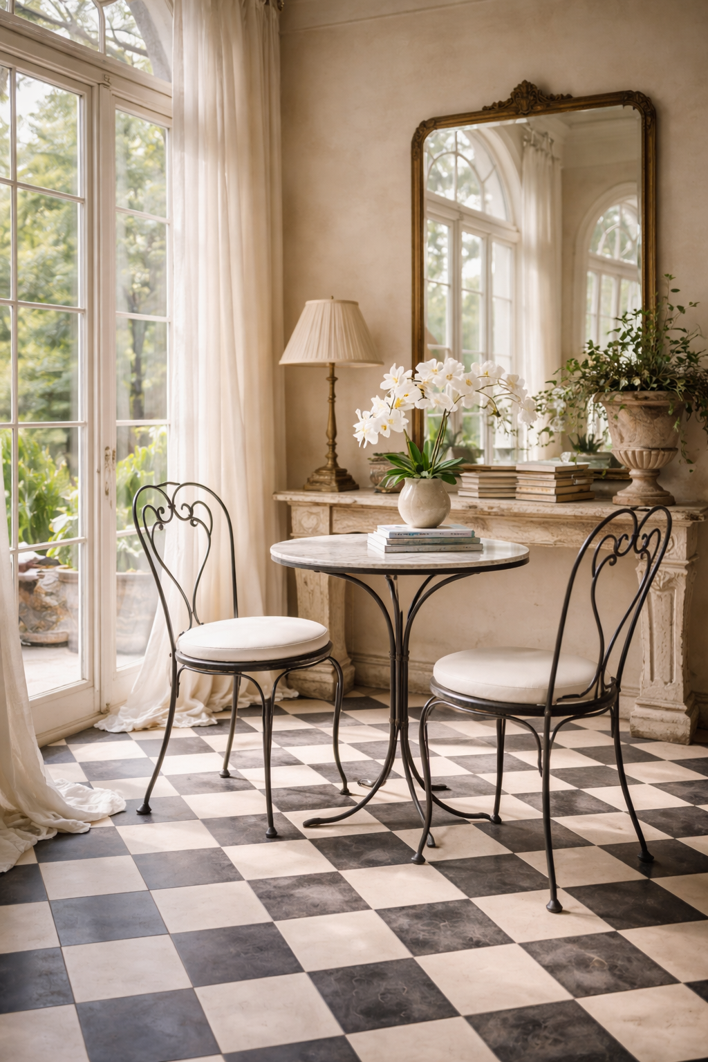 Elegant Parisian sunroom with vintage charm