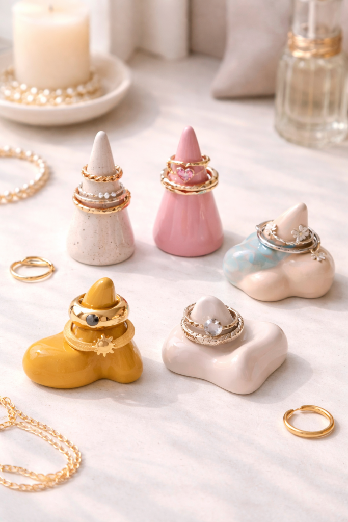 Elegant ring holders with sparkling jewelry