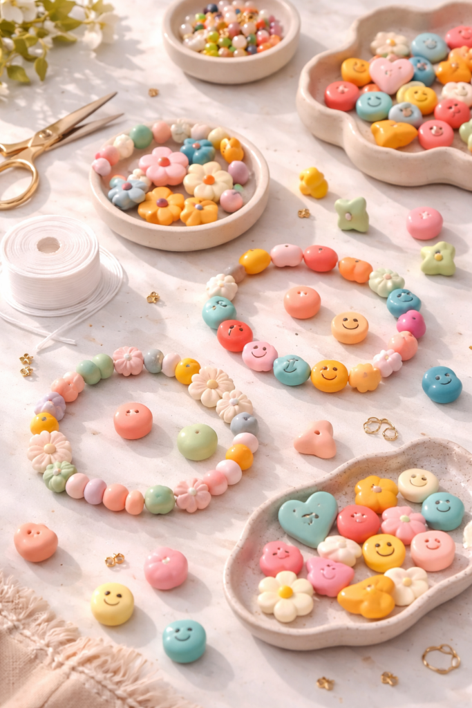 Handmade clay bead crafting setup