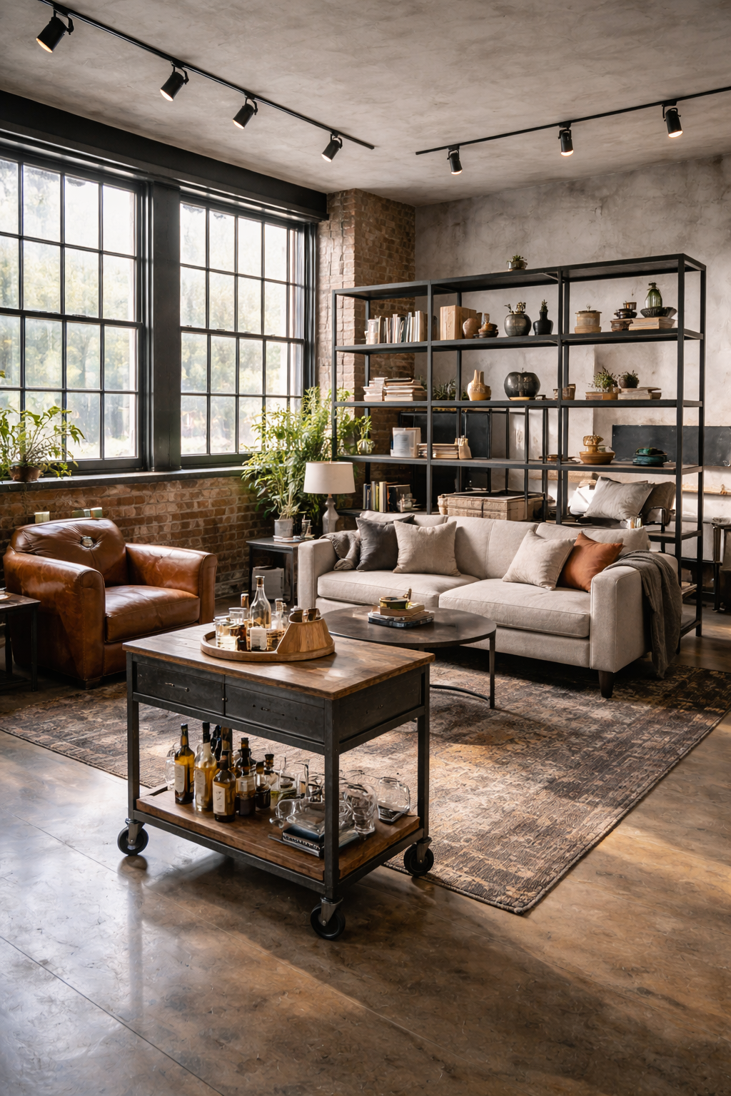 Industrial loft-style studio apartment