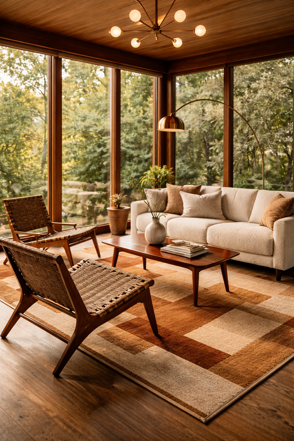 Mid-century sunroom bathed in sunlight