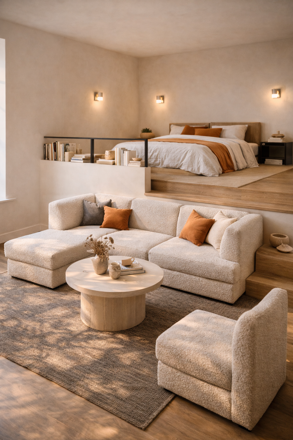 Studio Apartment Layout Ideas - Modern studio with cozy dual zones