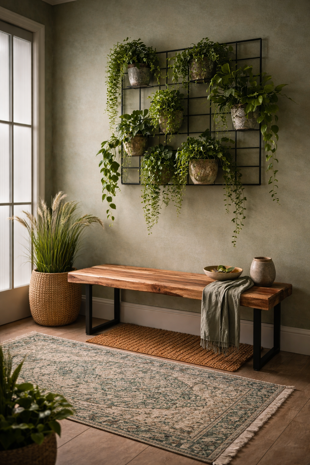 Natural light and greenery entryway