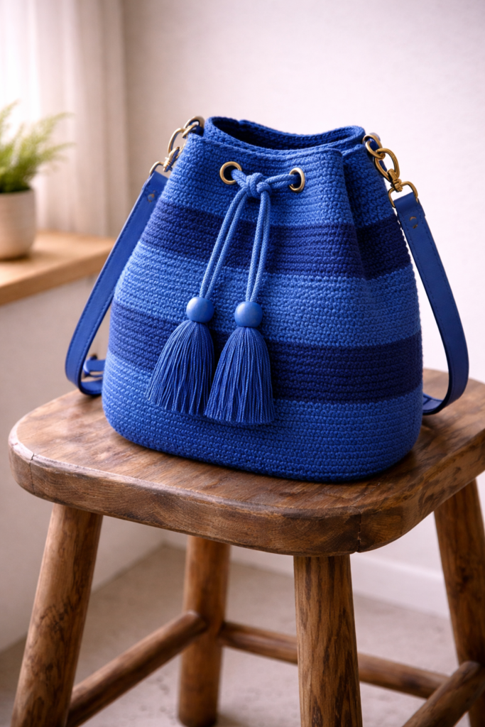Royal blue crochet bucket bag
