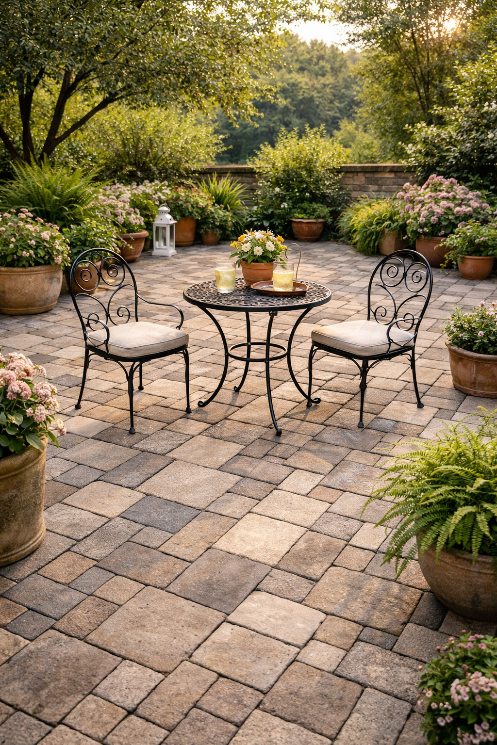 Tranquil garden courtyard at dusk