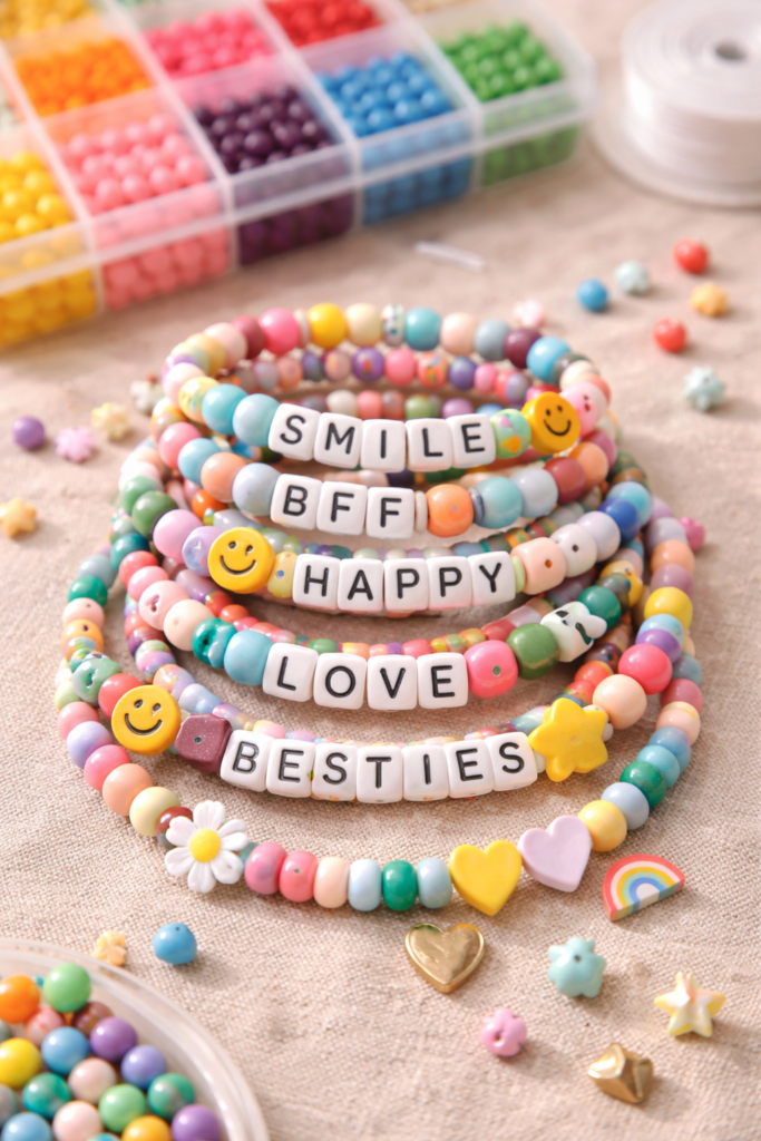 colorful beaded bracelets stacked together