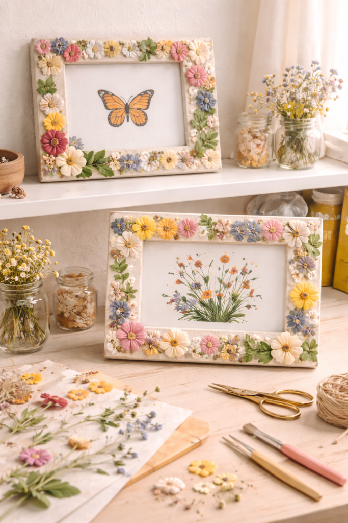 frames decorated with pressed flowers