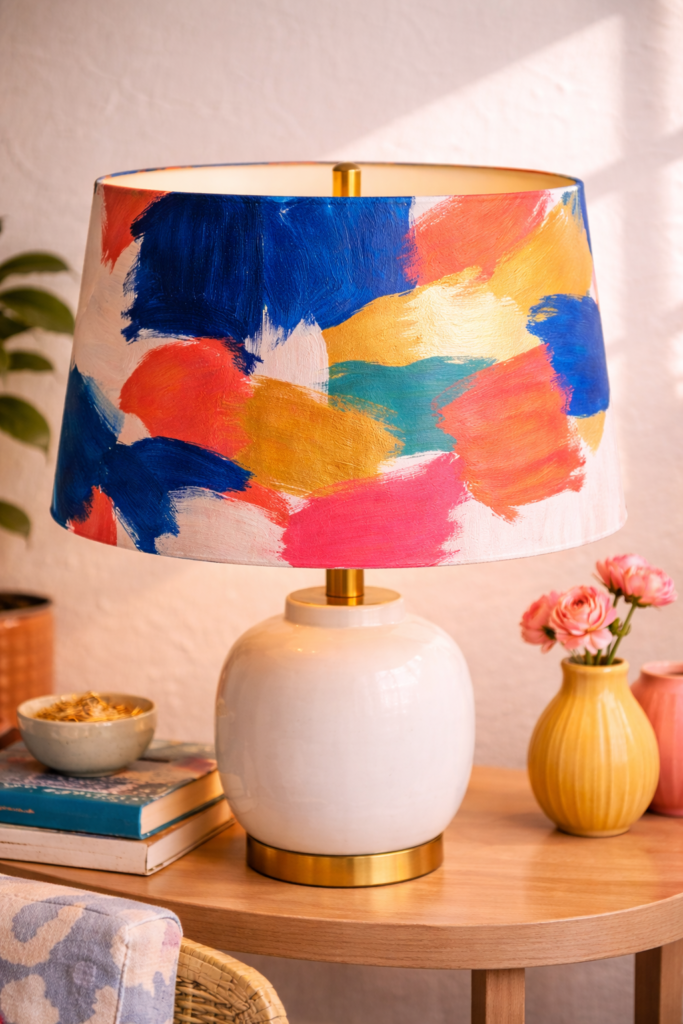 Abstract lamp with vibrant painted shade