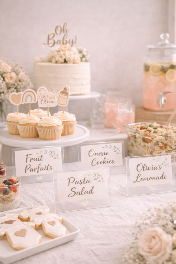 Baby shower food table setup
