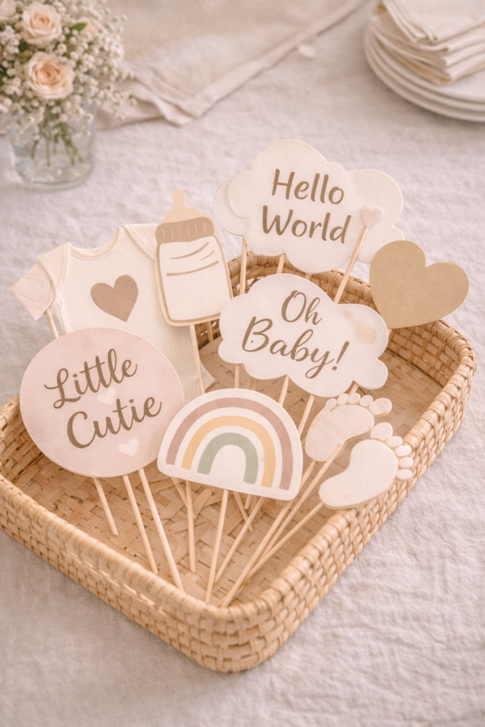 Baby shower photo booth props display