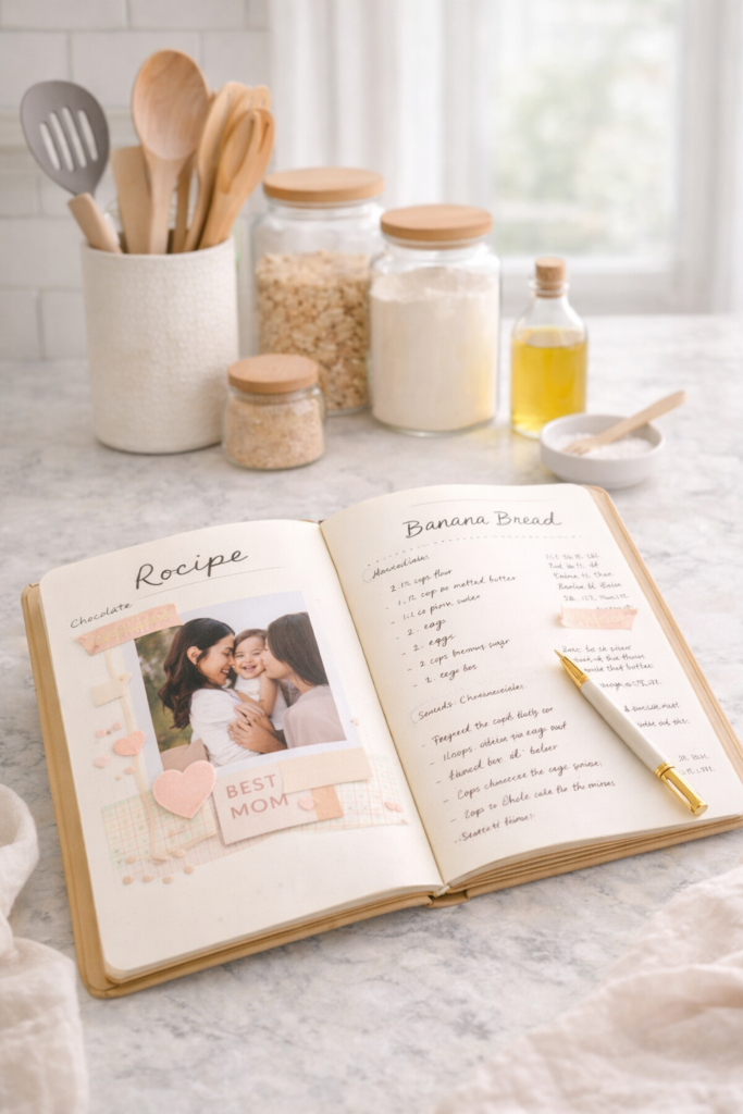 Baking recipes on a marble counter