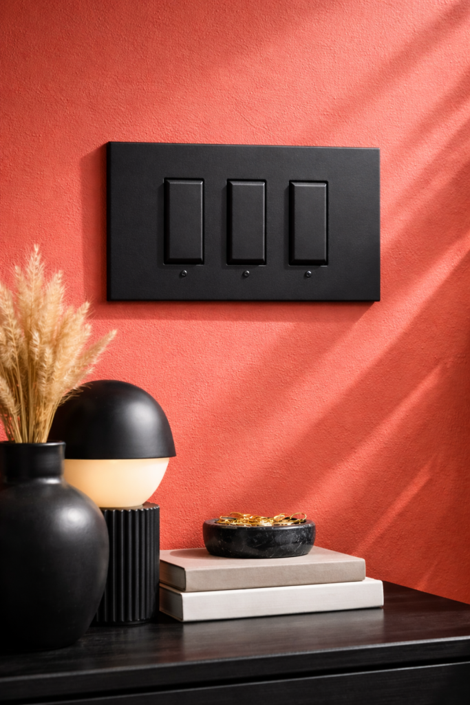 Black and coral modern decor details