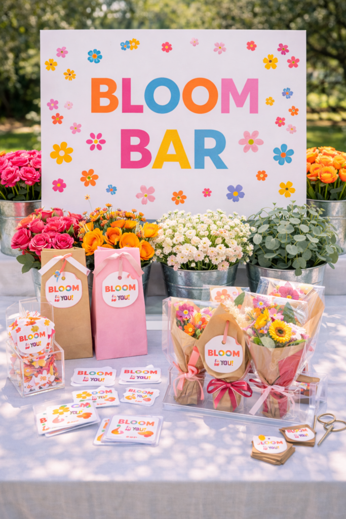 Bloom Bar setup with vibrant flowers