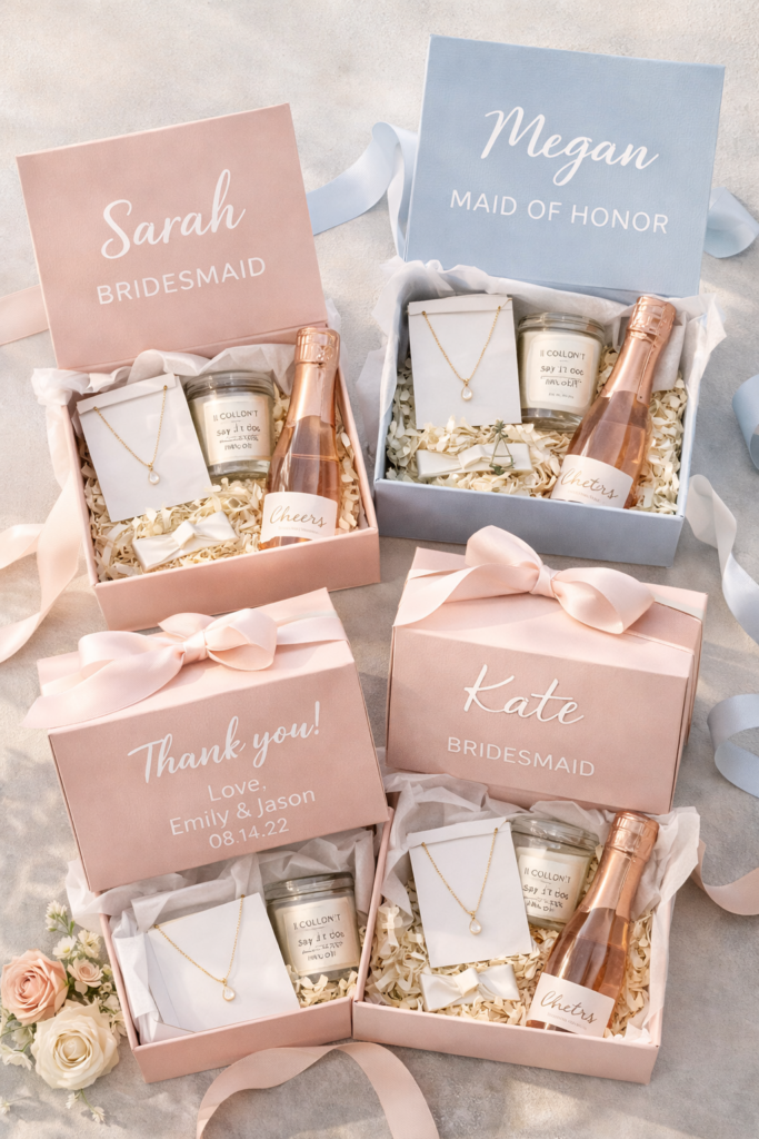 Bridal party proposal boxes in pastels