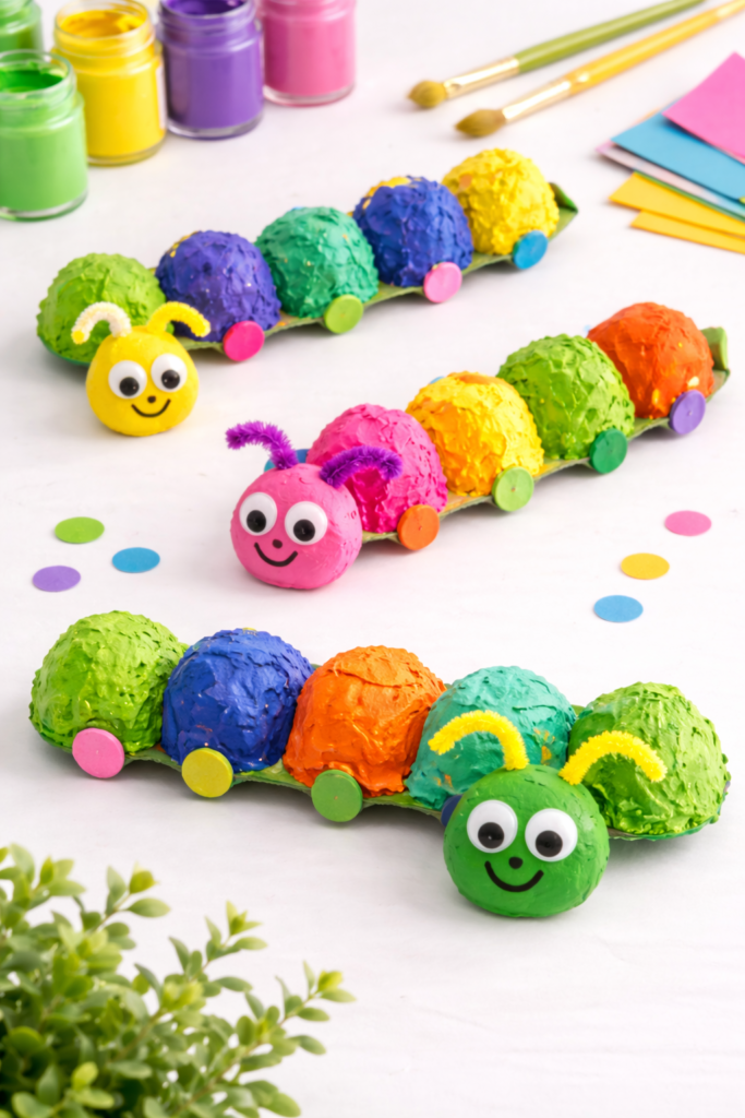 Bright and cheerful egg carton caterpillars