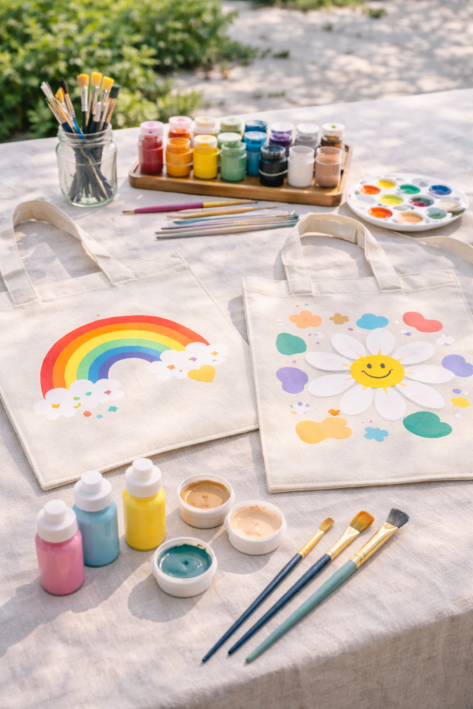Bright and cheerful tote bag art