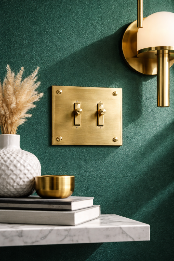 Brushed brass elegance with soft lighting - light switch covers