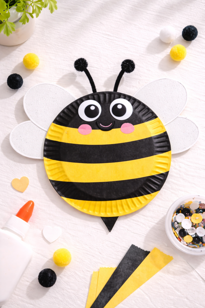 Cheerful handmade bee craft close-up