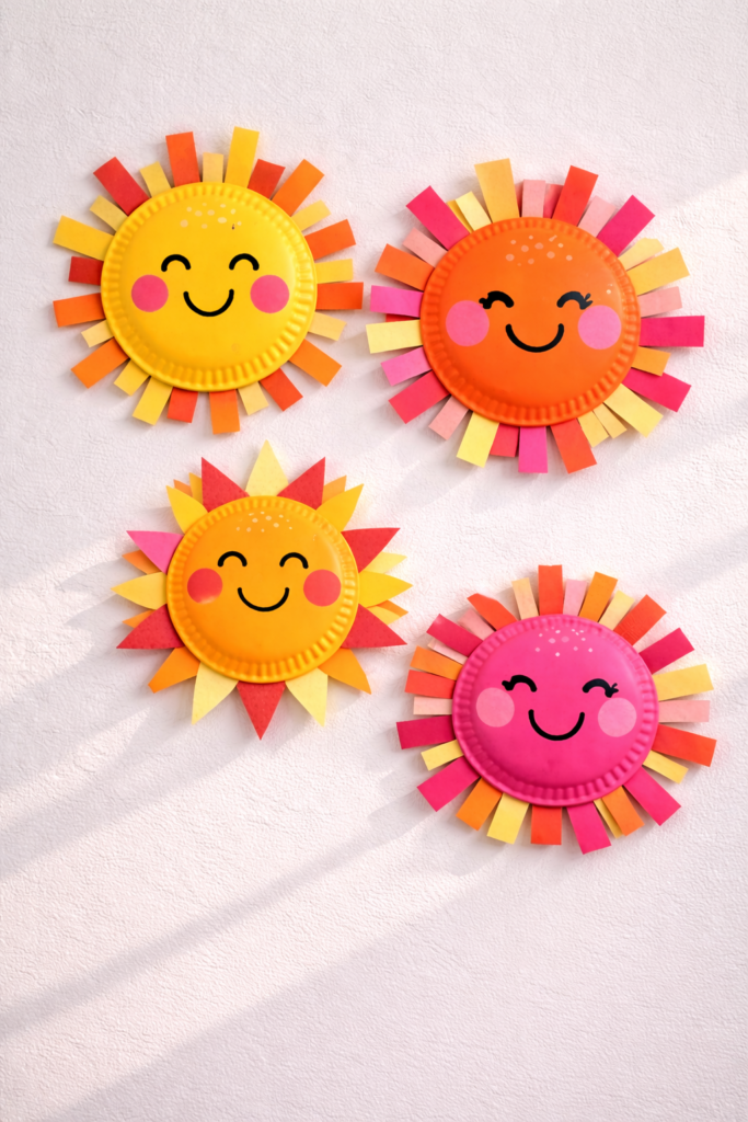 Cheerful paper plate sun crafts - summer classroom craft ideas