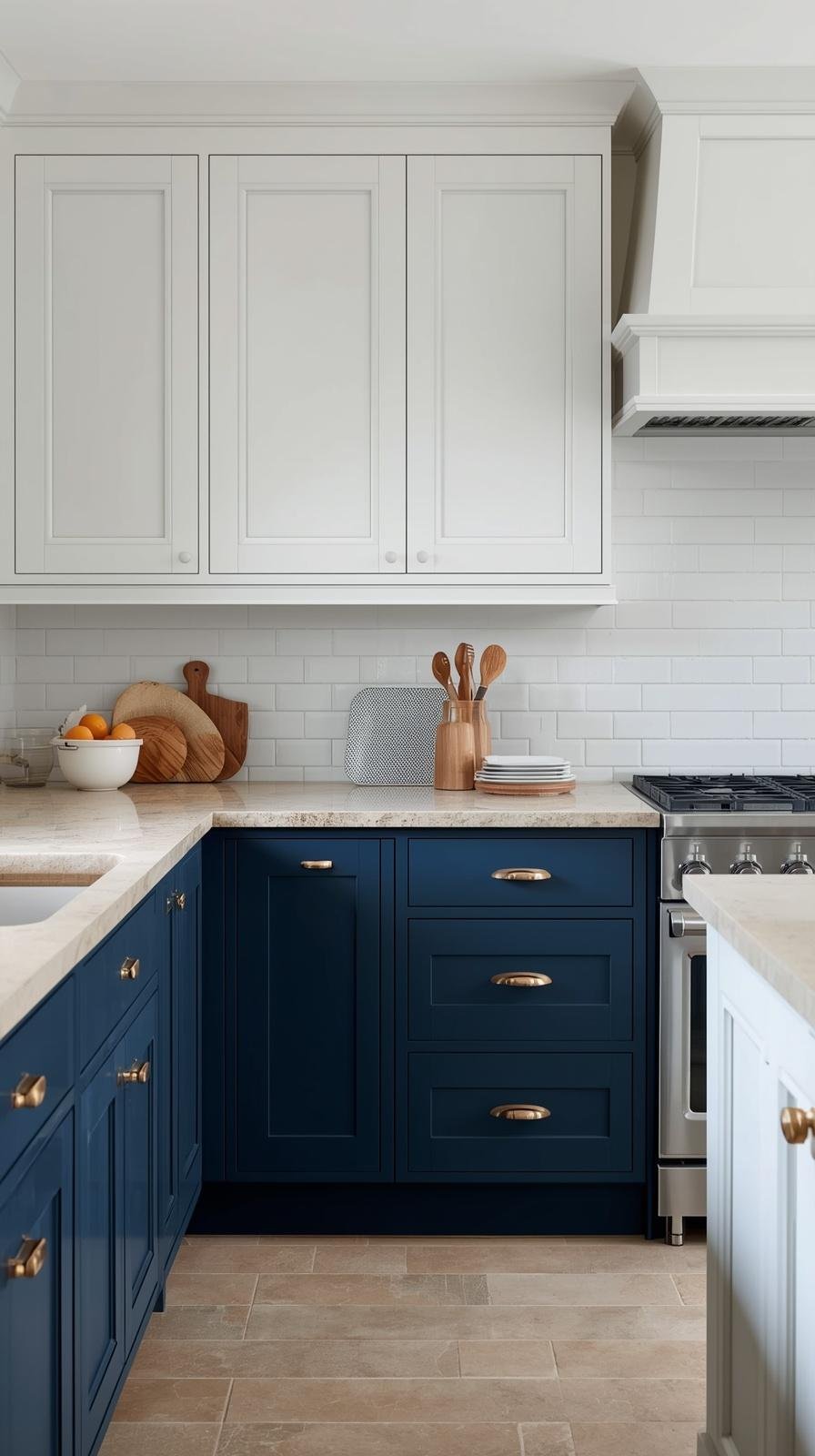 Coastal Indigo And Chalky White With Sandstone