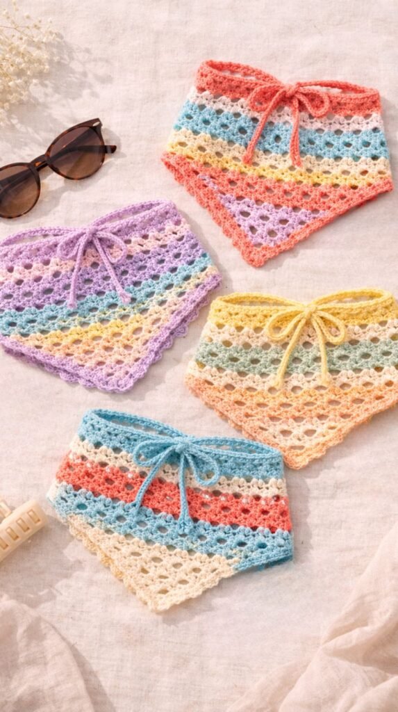 Colorful crochet bandanas and accessories